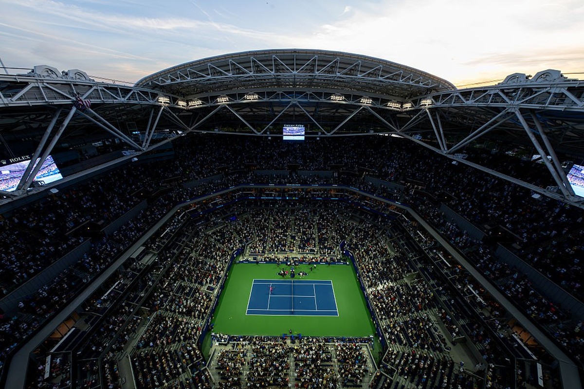 NEW YORK, NEW YORK - SEPTEMBER 08: A general view over Arthur Ashe Stadium during a Men's Singles quarterfinal match between Frances Tiafoe and Alex Michelsen on Day Ten of the 2026 US Open at US ...