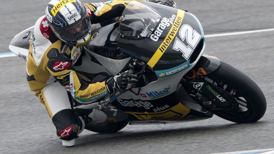 ARCHIVBILD VON TOM LUETHI ZUM BEVORSTEHENDEN WECHSEL IN DIE KOENIGSKLASSE --- Der Schweizer Moto2 Rennfahrer Thomas Luethi, Derendinger Racing Interwetten, waehrend der letzten Trainingssession, anlae ...