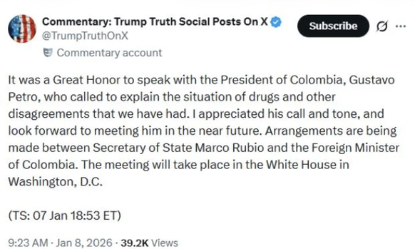 Truth Social Trump über Gustavo Petro
