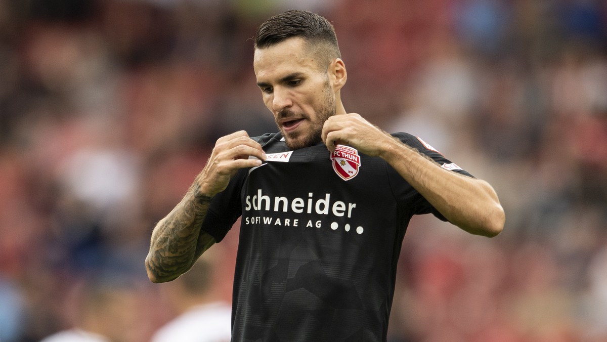 Thuns Dejan Sorgic reagiert im Fussball Meisterschaftsspiel der Super League zwischen dem FC Zuerich und dem FC Thun im Letzigrund, am Sonntag, 22. Juli 2018 in Zuerich. (KEYSTONE/Ennio Leanza)