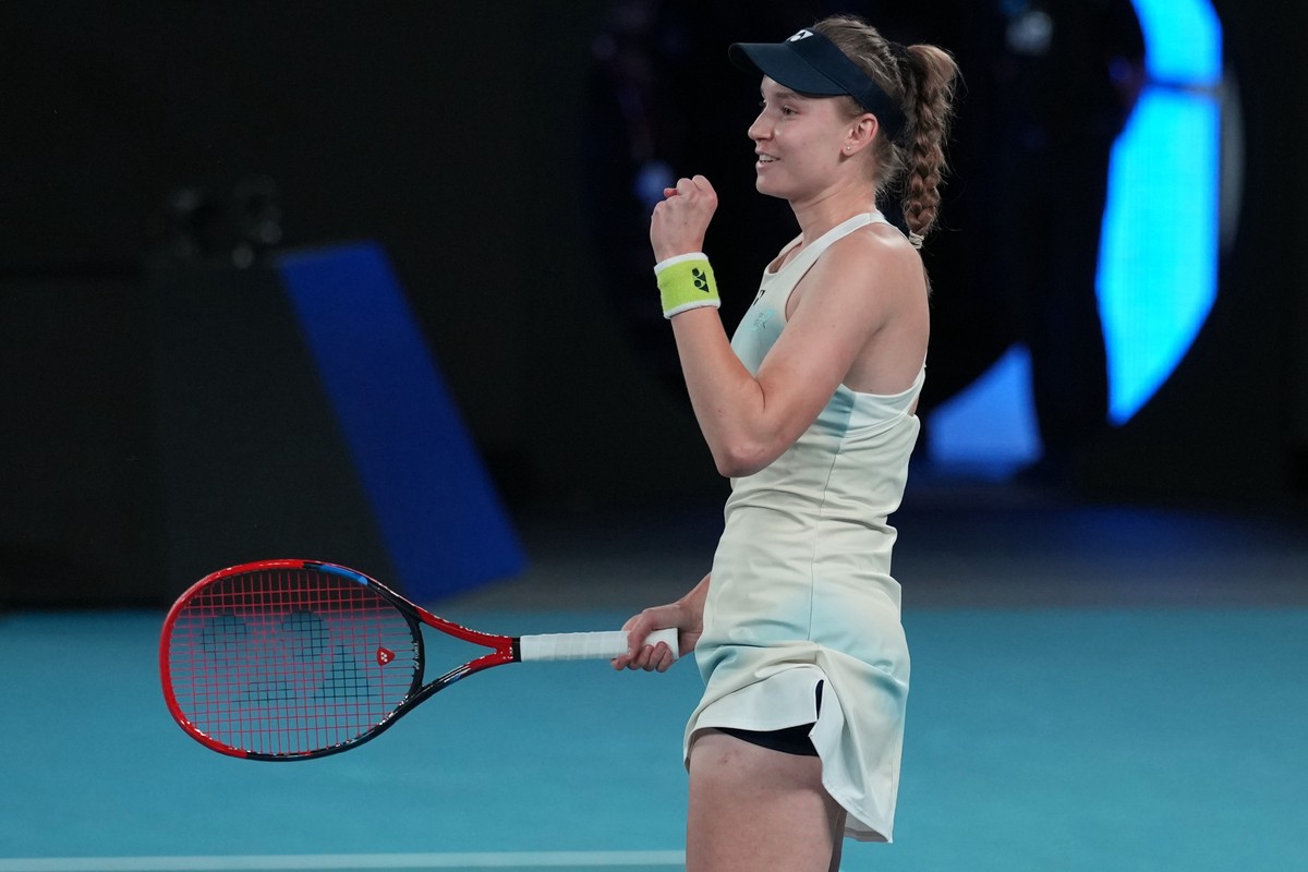 Elena Rybakina of Kazakhstan reacts after defeating Aryna Sabalenka of Belarus in the women's singles final at the Australian Open tennis championship in Melbourne, Australia, Saturday, Jan. 31,  ...