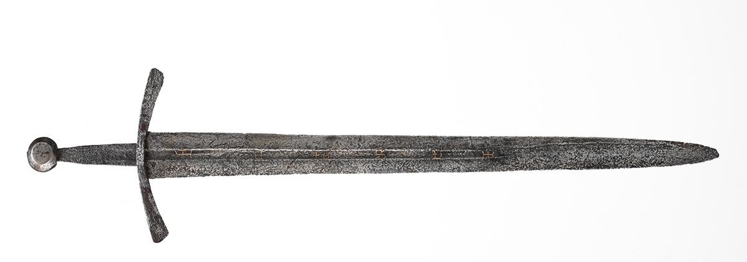 Schwert mit Inschrift, hergestellt in Deutschland, 1300-1350.