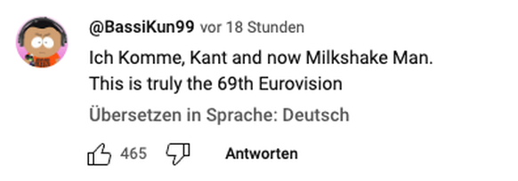 Kommentar auf YouTube: «‹Ich komme›, ‹Kant› und jetzt noch ‹Milkshake Man›, das ist wirklich der 69. Eurovision.