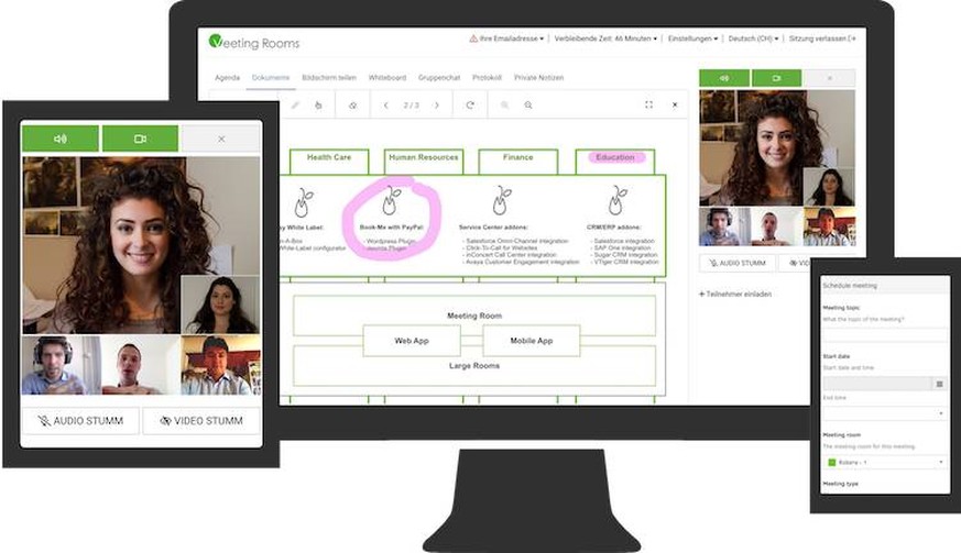 Veeting Rooms ermöglicht Unternehmen direkt im Browser verschlüsselte Online-Meetings.