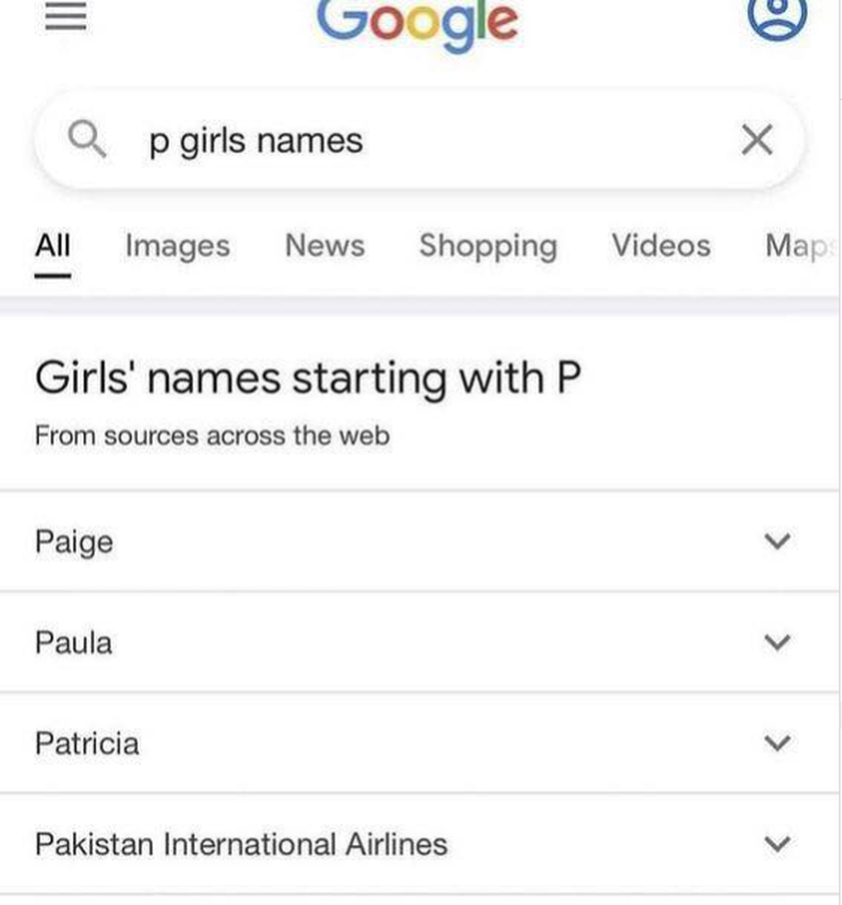 Google Fail: Mädchenname mit P