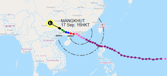 Die Route des Taifuns Mangkhut