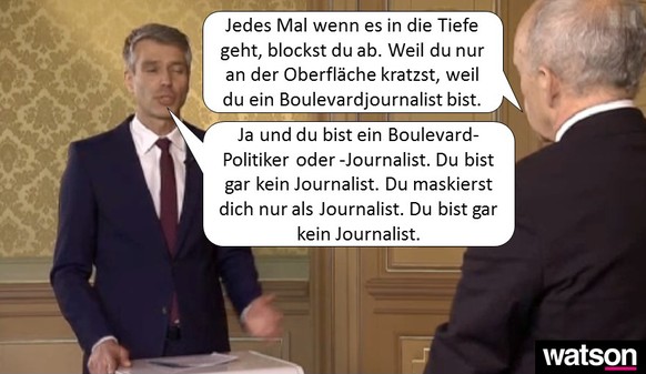 Zitate: Roger Schawinski (Sandro Brotz); Andreas Thiel (Ueli Maurer)