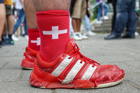 Switzerland fans arrive for the match Switzerland v Germany, UEFA European Championship, EM, Europameisterschaft 2024, Group A, Football, Frankfurt Arena, Frankfurt am Main, Germany, 23 Jun 2024 EDITO ...