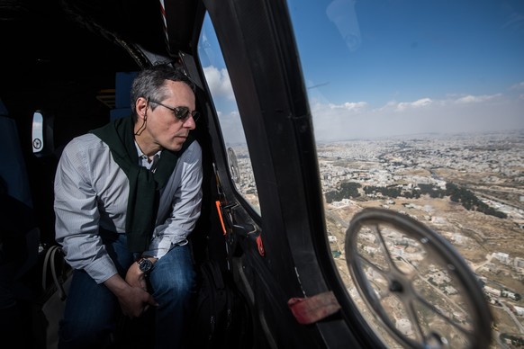 Swiss Federal Councillor Ignazio Cassis on the way towards the UNESCO World Heritage Centre Petra, Jordan, on Monday, May 14, 2018. Cassis is on a three day visit to Jordan. (KEYSTONE/Ti-Press/Gabriel ...