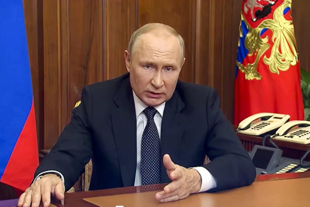 In this image made from video released by the Russian Presidential Press Service, Russian President Vladimir Putin addresses the nation in Moscow, Russia, Wednesday, Sept. 21, 2022. (Russian President ...