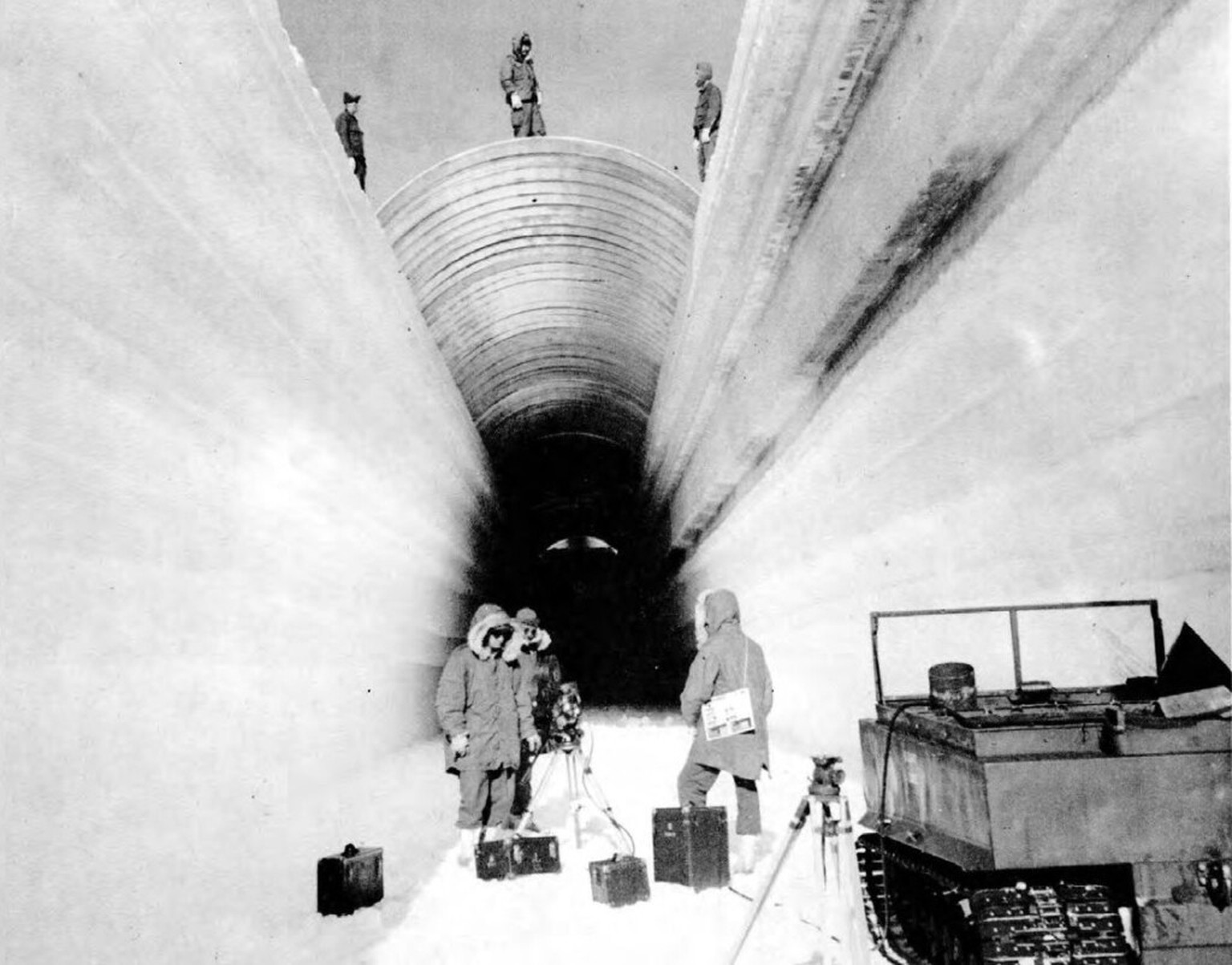 Camp Century trench construction
https://en.wikipedia.org/wiki/Camp_Century#/media/File:Camp_Century_trench_construction.png