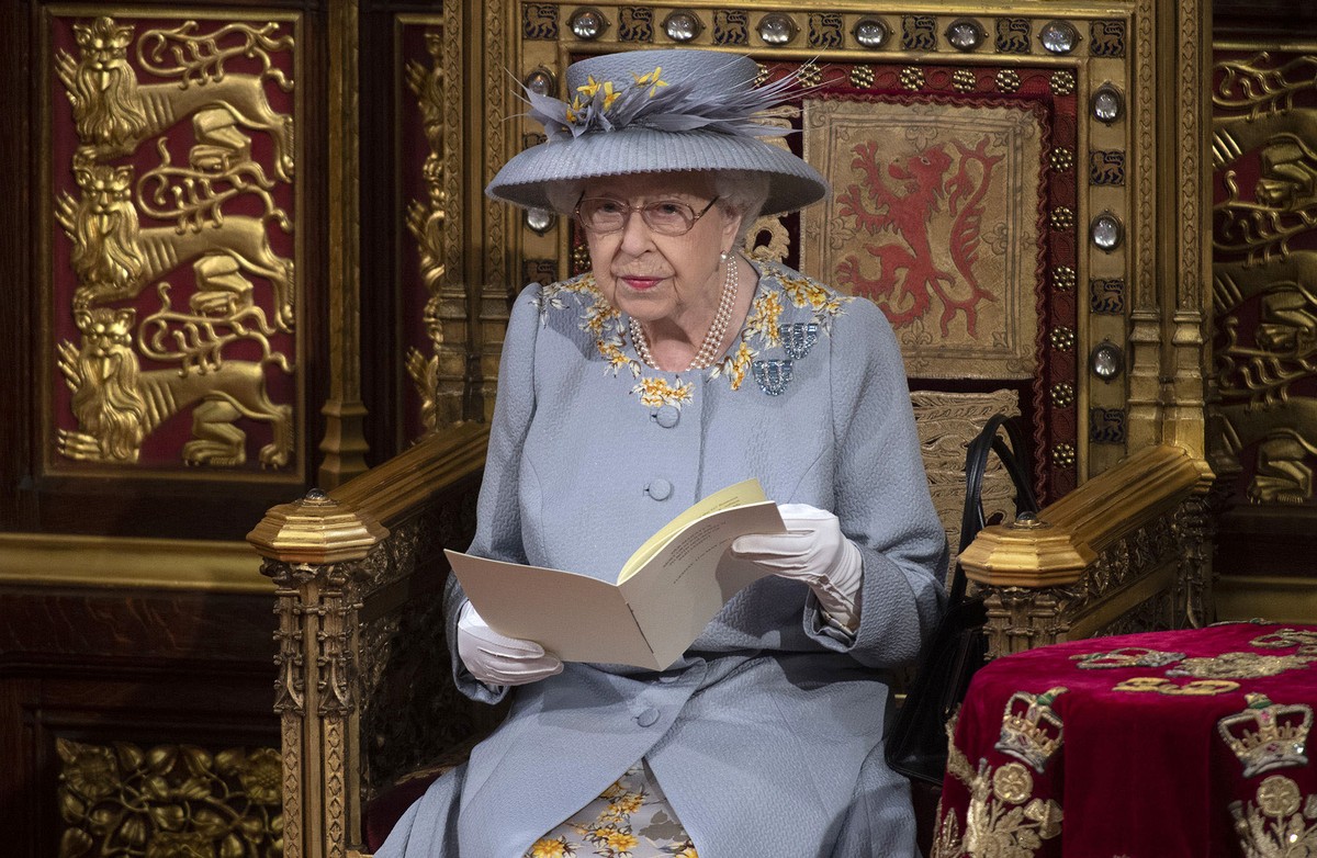 Britain's Queen Elizabeth II delivers the speech in the House of Lords during the State Opening of Parliament at the Palace of Westminster in London, Tuesday May 11, 2021. (Eddie Mulholland/Pool  ...