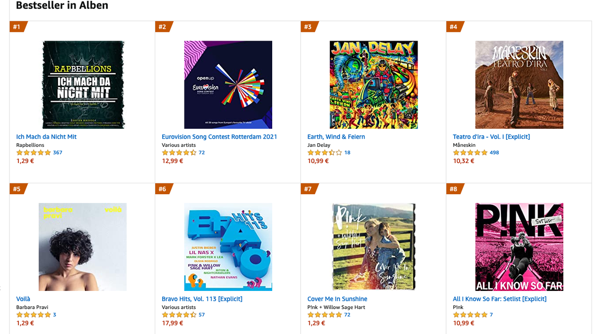 Am 25. Mai sind dies die «Album»-Bestseller auf Amazon.