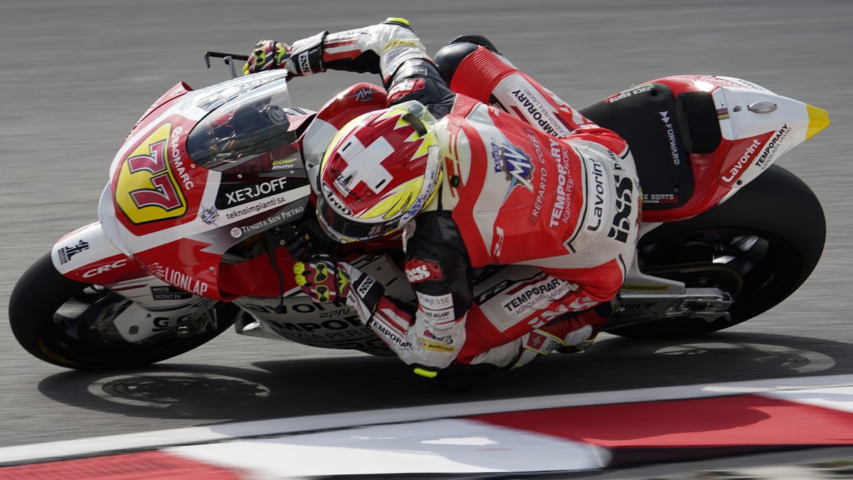 Switzerland's rider Dominique Aegerter of the MV Agusta Idealavoro Forward steers his bike during first practice at Sepang International Circuit ahead of the MotoGP Malaysian Grand Prix in Kuala  ...
