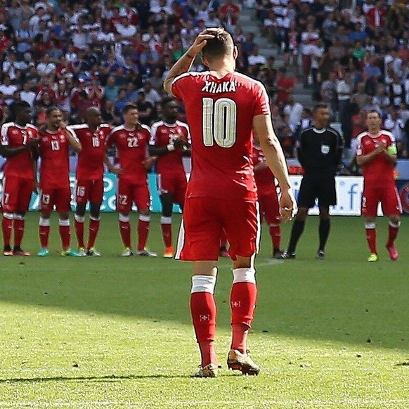 Mandatory Credit: Photo by Michael Zemanek/BPI/Shutterstock 5736811bi Granit Xhaka of Switzerland looks dejected after not scoring his penalty shoot during the UEFA EURO, EM, Europameisterschaft,Fussb ...