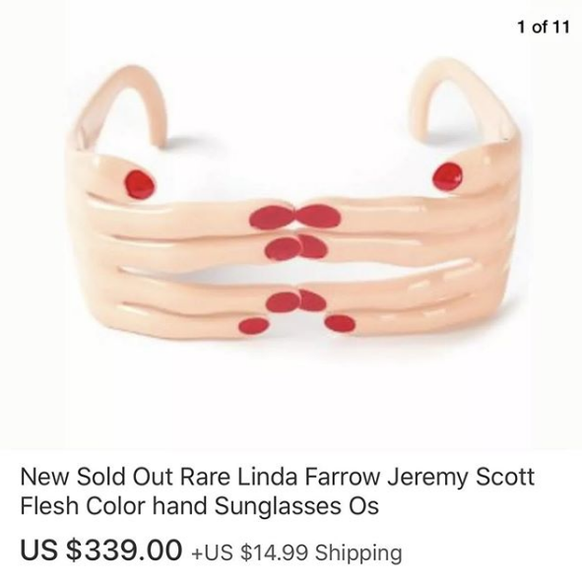 Neue, ausverkaufte, seltene Linda-Farrow-Jeremy-Scott-hautfarbene-Hand-Sonnenbrille. 
