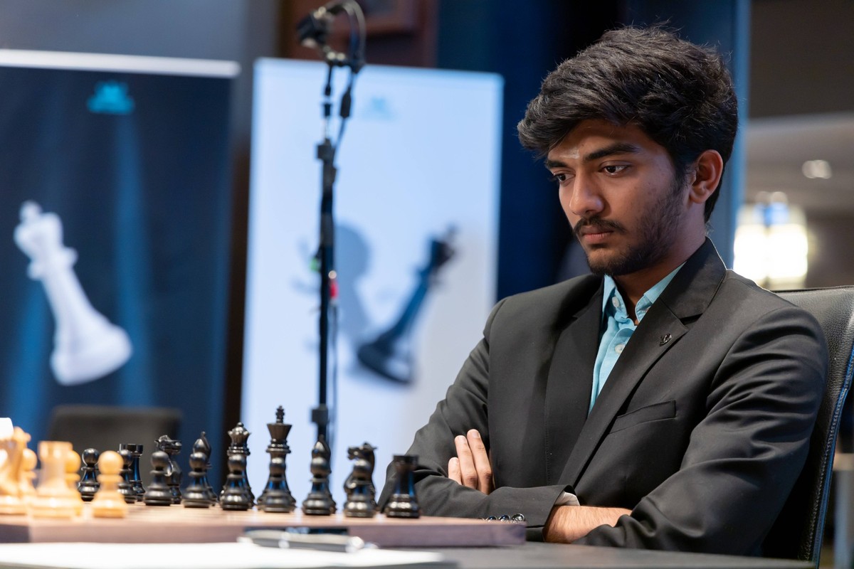 25.02.2023, Schach, WR Chess Masters in Düsseldorf, Deutschland. Großmeister Dommaraju Gukesh IND. *** 25 02 2023, Chess, WR Chess Masters in Düsseldorf, Germany Grandmaster Dommaraju Gukesh IND