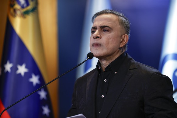 epa11506939 Venezuelan Attorney General Tarek William Saab speaks after the presidential election in Caracas, Venezuela, 29 July 2024. According to the first report from the National Electoral Council ...