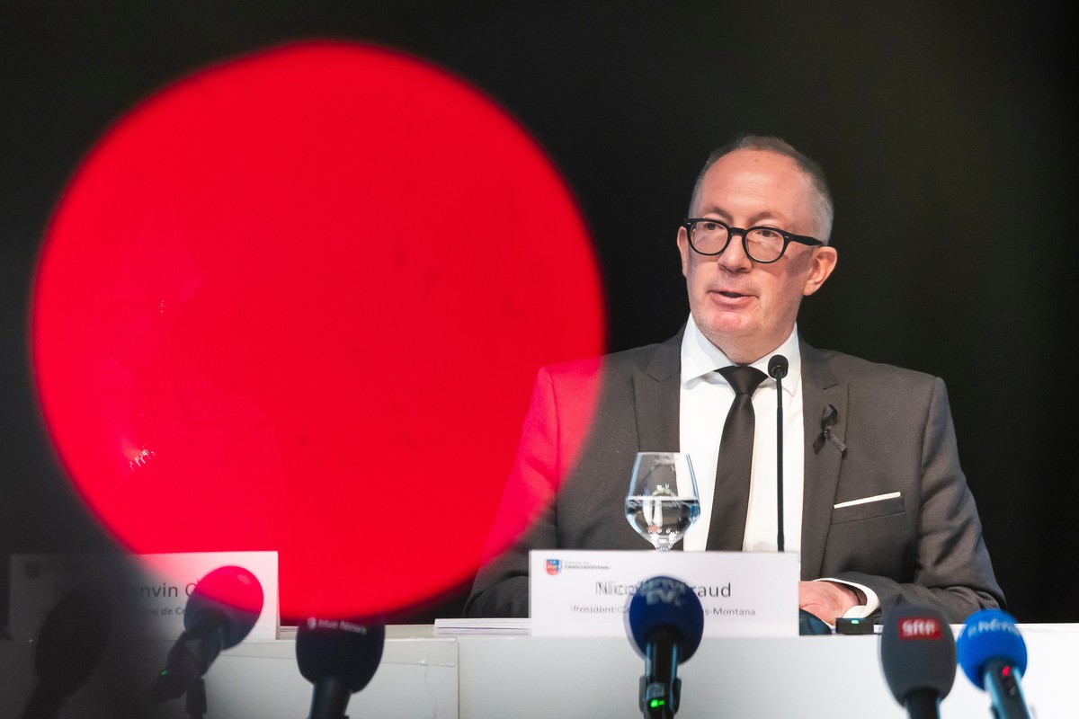 Nicolas Feraud, Mayor of Crans-Montana speaks during a press conference of the Crans-Montana Municipal Council following the fire that broke out at a New Year's party, in Crans-Montana, Switzerla ...