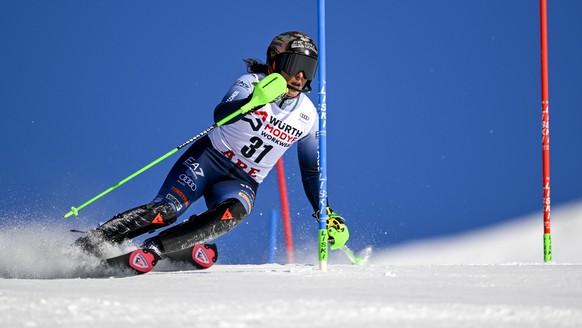 epa11210646 Italy&#039;s Federica Brignone in action during the first run of the Women&#039;s Slalom race at the FIS Alpine Skiing World Cup in Are, Sweden, 10 March 2024. EPA/Pontus Lundahl SWEDEN OU ...