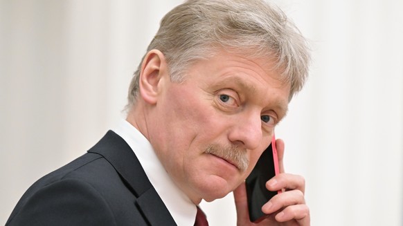 epa09769907 Kremlin spokesman Dmitry Peskov is pictured during a joint press conference of the Russian and Belarusian Presidents following their meeting at the Kremlin in Moscow, Russia, 18 February 2 ...