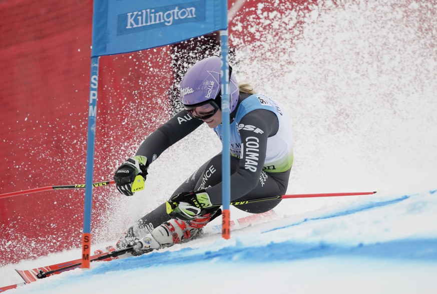 Nov 26, 2016; Killington, VT, USA; Tessa Worley of France during the first run of the giant slalom in the FIS alpine skiing World Cup at Killington Resort. Mandatory Credit: Erich Schlegel-USA TODAY S ...