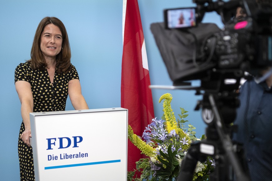 Petra Goessi, Praesidentin der FDP Schweiz, spricht an einer E-Delegiertenversammlung zu den Mitgliedern, am Samstag, 27. Juni 2020, in Bern. (KEYSTONE/Peter Schneider)