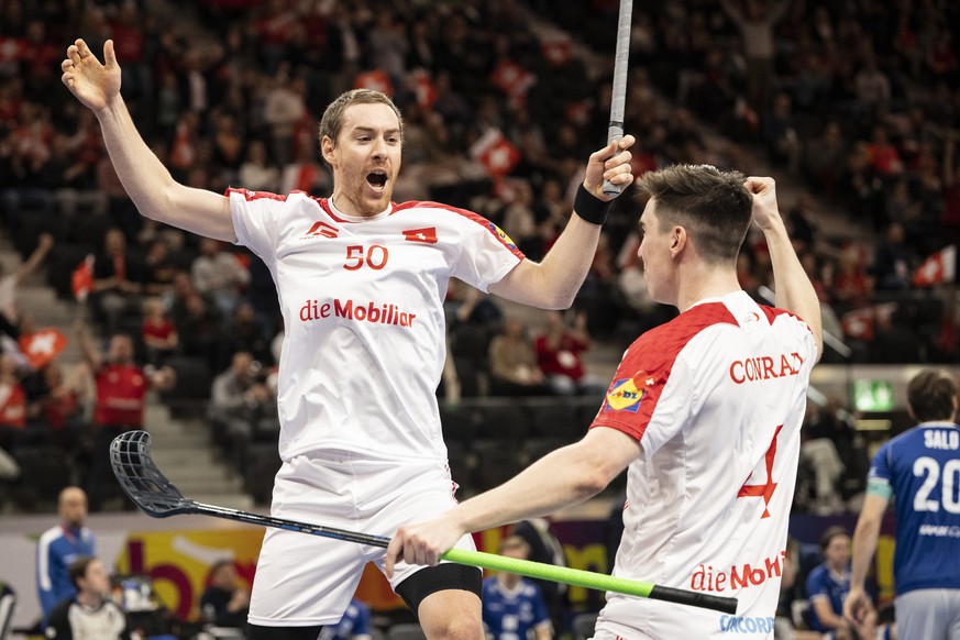 Switzerland&#039;s Mendelin Patrick Andreas reacts during the 14th Men&#039;s World Floorball Championships Group A game between Switzerland and Finland in Zurich, Switzerland, on Sunday, November 6,  ...