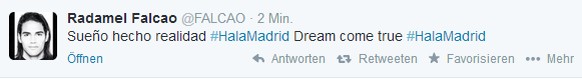 Das twitterte Falcao um 19 Uhr.