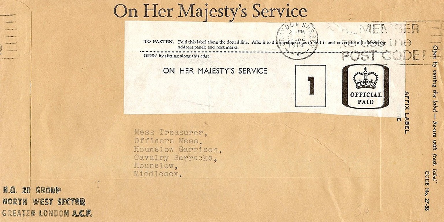 OMG (oh my god), OHMS (On Her/His Majesty’s Service), Brief aus England, Ende 1970er-Jahre.
https://commons.wikimedia.org/wiki/File:Official_Paid_Scan.jpg