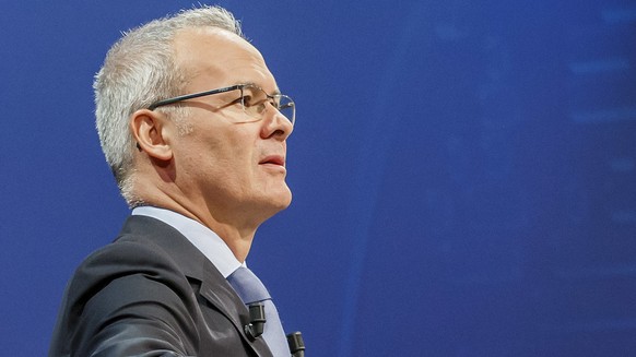 UEFA deputy secretary general Giorgio Marchetti, left, and Michael Heselschwerdt, right, Head of Club Competition, draw the balls containing the names of the soccer clubs, during the drawing of the ga ...