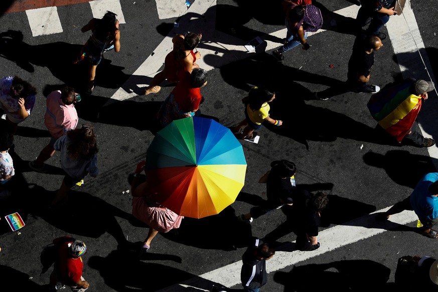 epaselect epa07669220 People participate in the 23rd edition of the LGBT Pride Parade, on Paulista Avenue in Sao Paulo, Brazil, 23 June 2019. Thousands of people gathered this Sunday at the iconic Pau ...