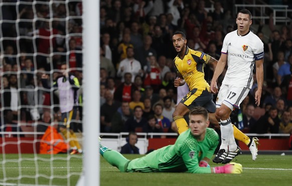 Britain Soccer Football - Arsenal v FC Basel - UEFA Champions League Group Stage - Group A - Emirates Stadium, London, England - 28/9/16
Arsenal&#039;s Theo Walcott scores their second goal 
Reuters ...