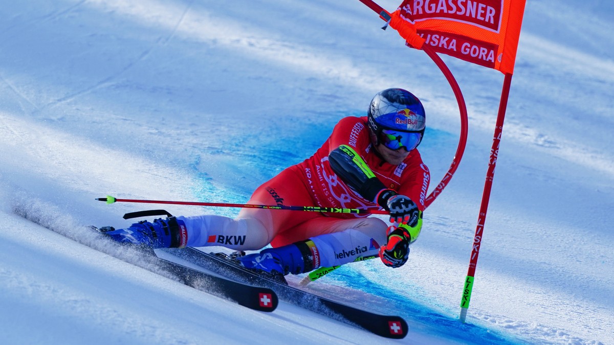 Switzerland's Marco Odermatt competes during an alpine ski, men's World Cup giant slalom, in Kranjska Gora, Slovenia, Saturday, March 7, 2026. (AP Photo/Pier Marco Tacca)
Marco Odermatt