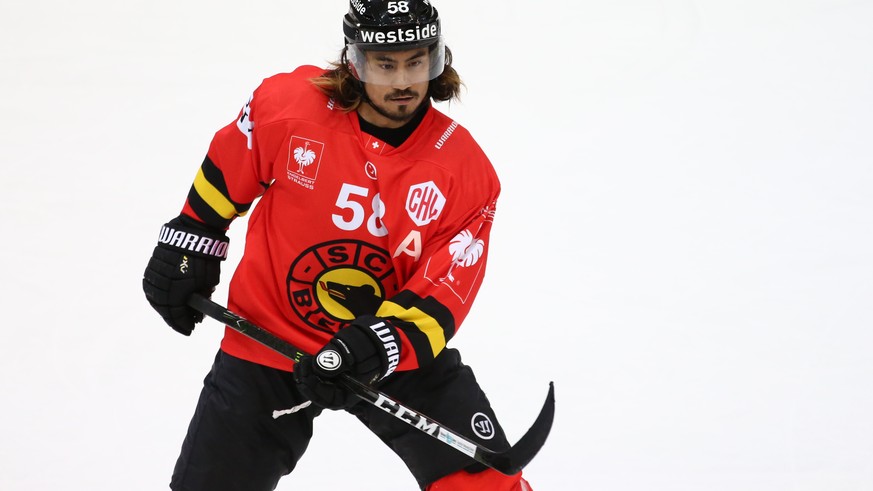 SCB&#039;s Eric Blum in action during the Champions Hockey League group F match between Switzerland&#039;s SC Bern against Czech Republic&#039;s Mountfield Hradec Kralove in Bern, Switzerland, on Tues ...