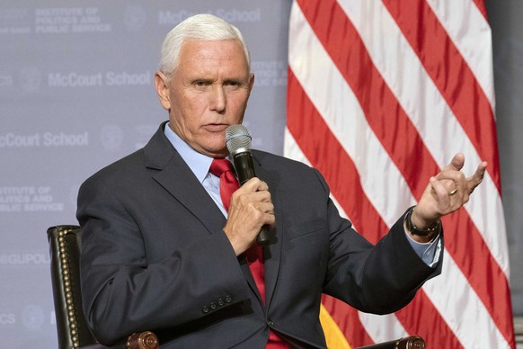 FILE - Former Vice President Mike Pence speaks to students at Georgetown University in Washington, Wednesday, Oct. 19, 2022. Former Vice President Mike Pence has been subpoenaed by the special counsel ...