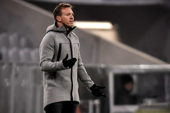 epa08864841 Leipzig&#039;s head coach Julian Nagelsmann reacts during the German Bundesliga soccer match between FC Bayern Munich and RB Leipzig at Allianz Arena in Munich, Germany, 05 December 2020.  ...