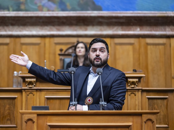 Der Co-Praesident der SP, Cedric Wermuth, AG, spricht zur Grossen Kammer, an der Fruehjahrssession der Eidgenoessischen Raete, am Mittwoch, 19. Maerz 2025 im Nationalrat in Bern. (KEYSTONE/Alessandro  ...