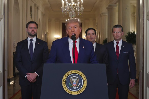 President Donald Trump speaks from the East Room of the White House in Washington, Saturday, June 21, 2025, after the U.S. military struck three Iranian nuclear and military sites, directly joining Is ...