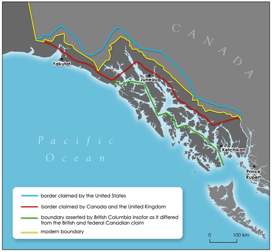 Karte: Britisch-amerikanischer Grenzdisput in Alaska