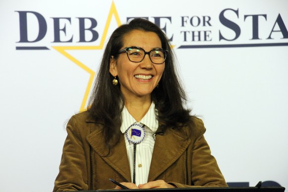U.S. Rep. Mary Peltola, a Democrat, is shown before a debate for Alaska&#039;s sole U.S. House seat Wednesday, Oct. 26, 2022, in Anchorage, Alaska. Peltola faces Republicans Sarah Palin and Nick Begic ...