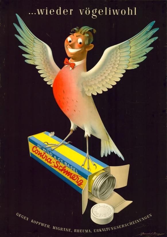Werbung für das Schmerzmittel Contra-Schmerz, 1944.
https://permalink.nationalmuseum.ch/100265548