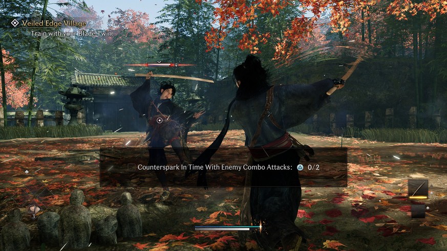The combat system is similar to that of typical Soulslikes, but more authentic.  The counter-spark mechanism is particularly important, as it requires a good sense of timing.