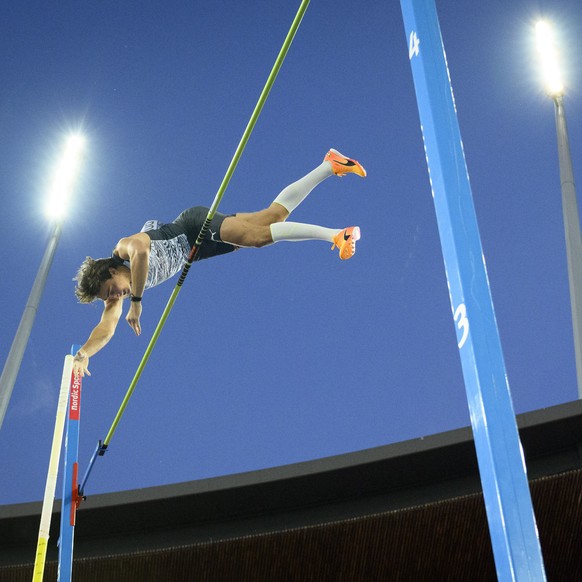 Armand Duplantis of Sweden competes in the Pole Vault Men during the Weltklasse IAAF Diamond League international athletics meeting at the Letzigrund stadium in Zurich, Switzerland, Thursday, Septembe ...