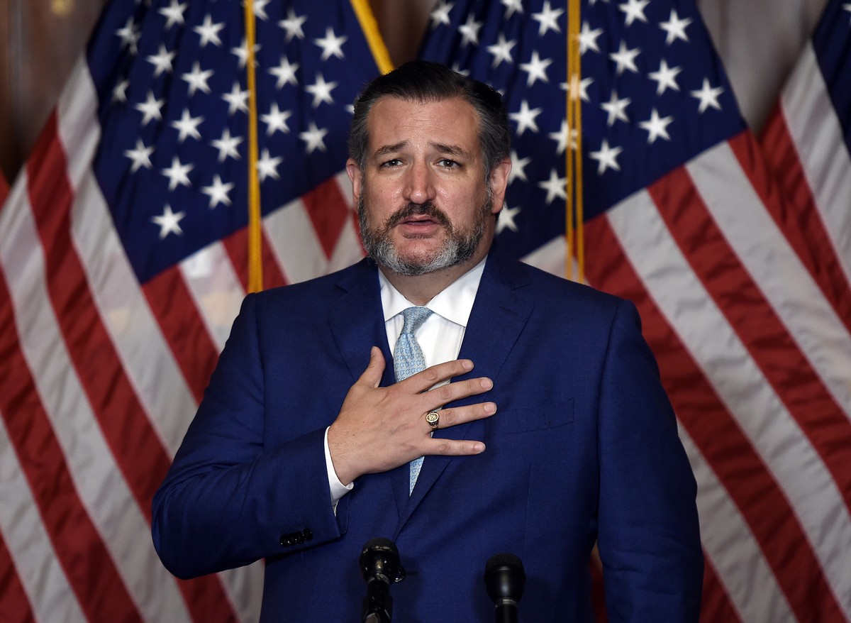 epa08776529 Republican Senator Ted Cruz (R-TX), speaks during a press conference after President Trump's Supreme Court nominee Judge Amy Coney Barrett was confirmed by the Senate as the 115th jus ...