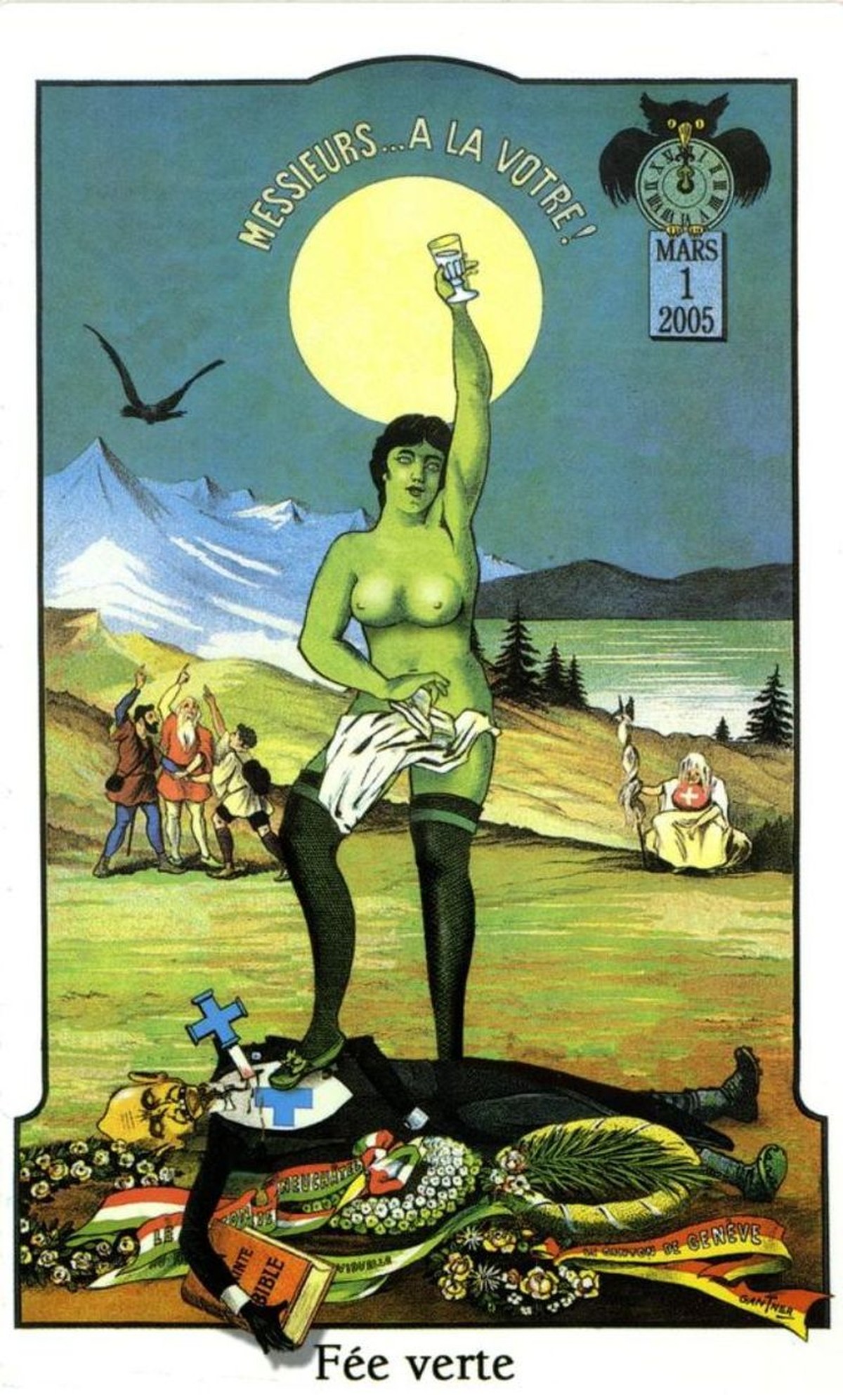 En référence aux affiches satiriques diffusées un siècle plus tôt, les fabricants d'absinthe se sont réapproprié le mythe de la fée verte.