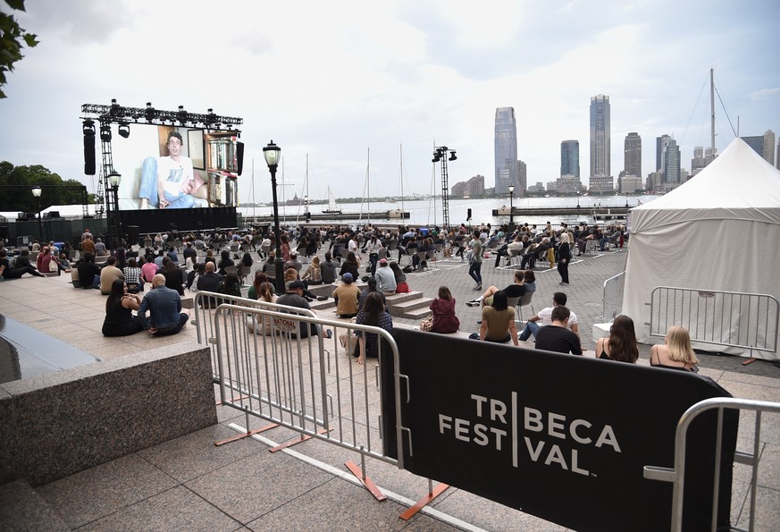 Filmgoers watch the premiere of &quot;Roadrunner: A Film About Anthony Bourdain&quot; during the 20th Tribeca Festival at Brookfield Place on Friday, June 11, 2021, in New York. (Photo by Evan Agostin ...