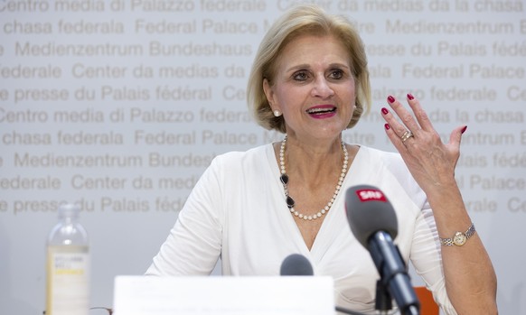 Doris Fiala, FDP-ZH, links, spricht waehrend einer Medienkonferenz, am Montag 3. Juni 2019, in Bern. (KEYSTONE/Peter Klaunzer)