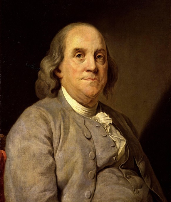 Das Franklin-Porträt von Joseph Siffred Duplessis, um 1785. Das Bild diente 1995 als Vorlage zur Darstellung Franklins auf der neugestalteten 100-US-Dollar-Banknote.