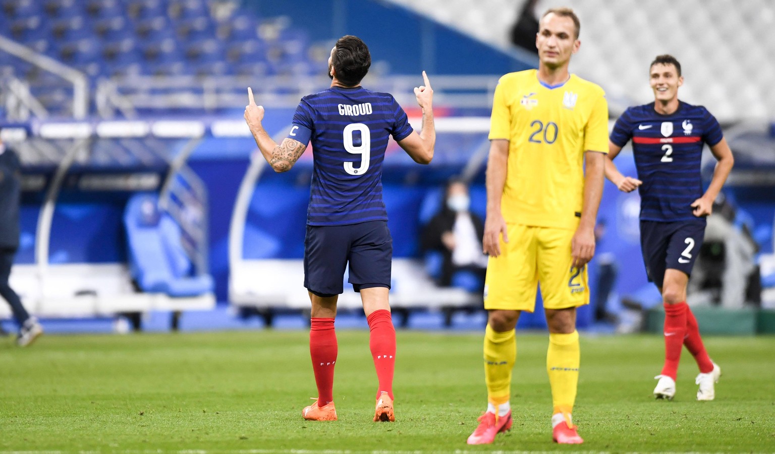 JOIE - 09 OLIVIER GIROUD FRA - DOS FOOTBALL : France vs Ukraine - Match Amical - 07/10/2020 FEP/Panoramic PUBLICATIONxNOTxINxFRAxITAxBEL